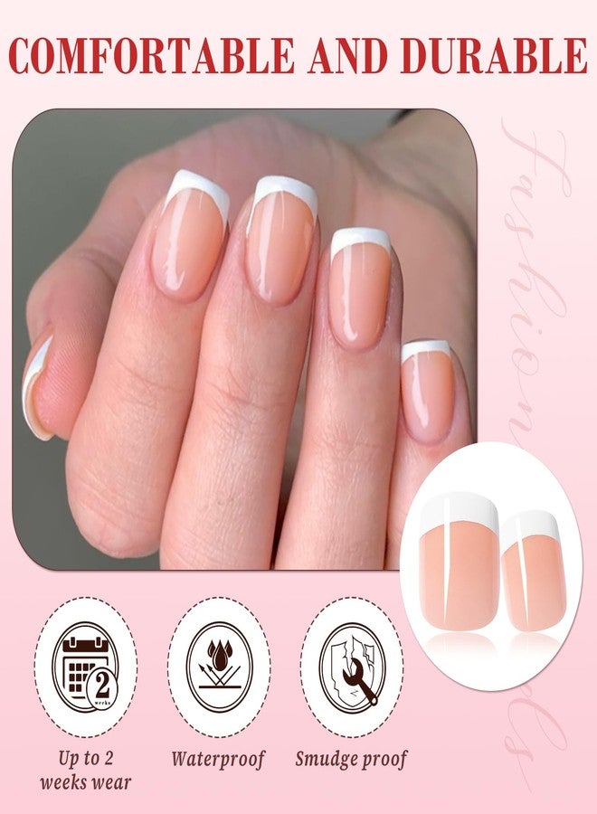 LuckForever 240pc White French Tips Press on Nails Square Fake Nails with Tabs File, Extra Short Nails Press ons French Tip Acrylic Nails Delight Glue ons Nails Short False Fingernail Stick on Nails for Women - Image 2